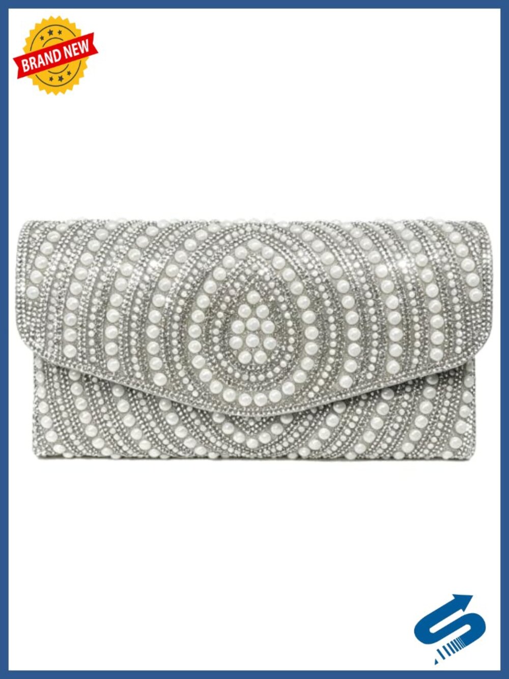 Sparkly Rhinestone Pearl Evening Clutch with Chain